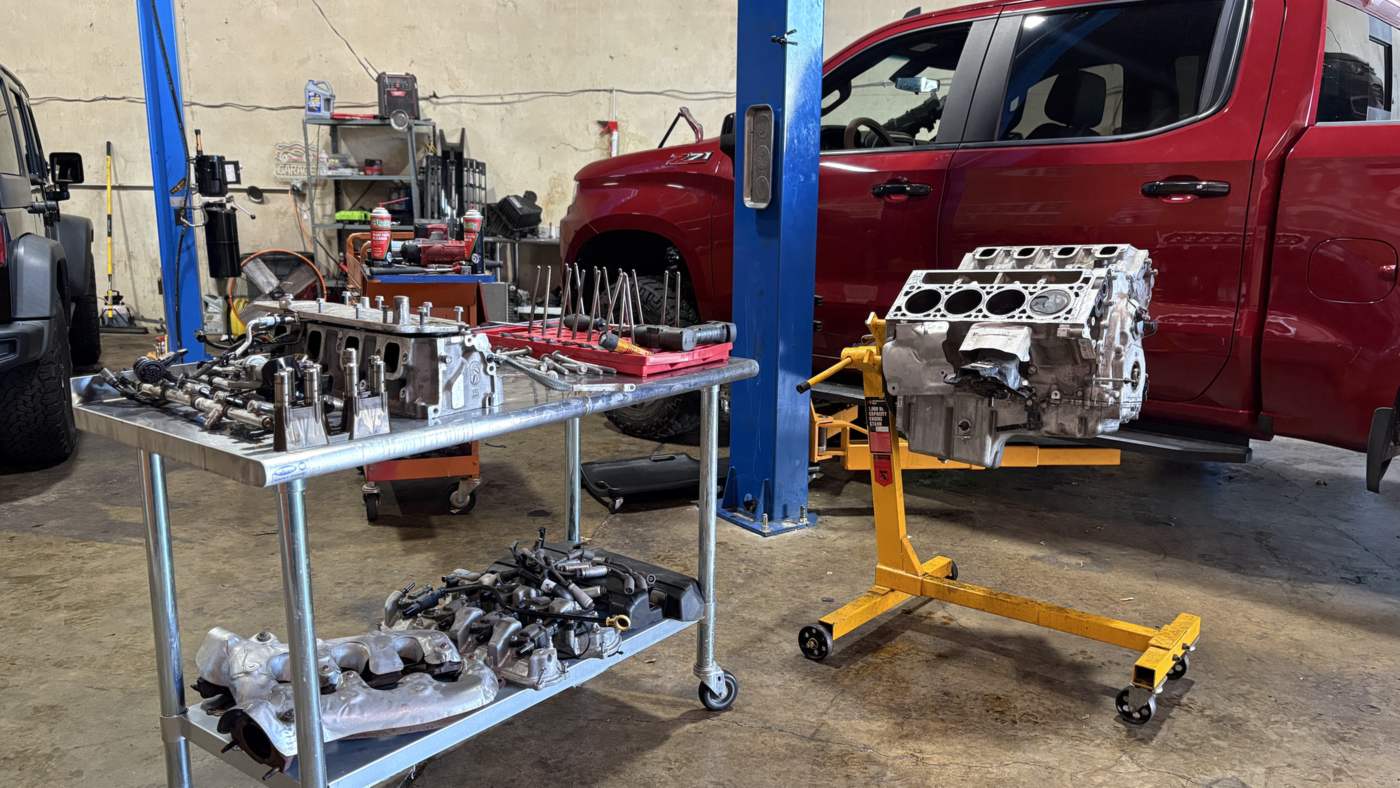 GM transmission parts on the bench during transmission repair in North Little Rock, Arkansas
