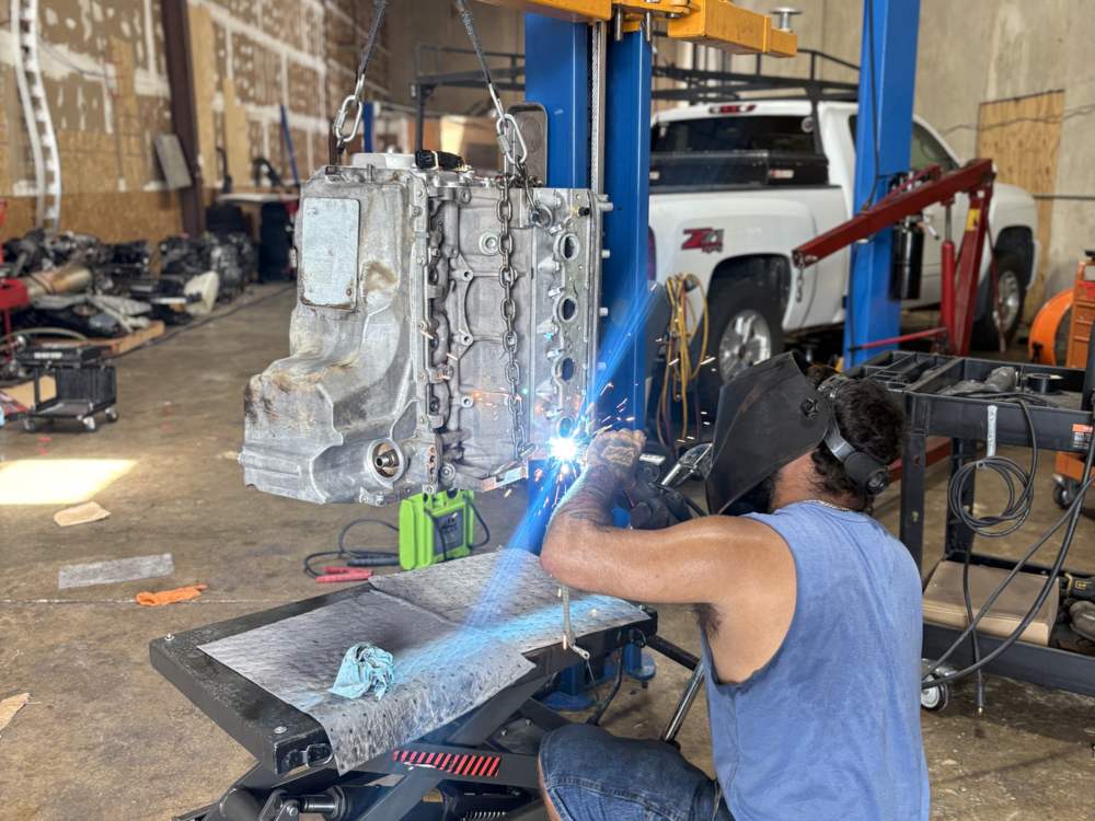 Welding and fabrication work during a heavy truck repair in North Little Rock, Arkansas